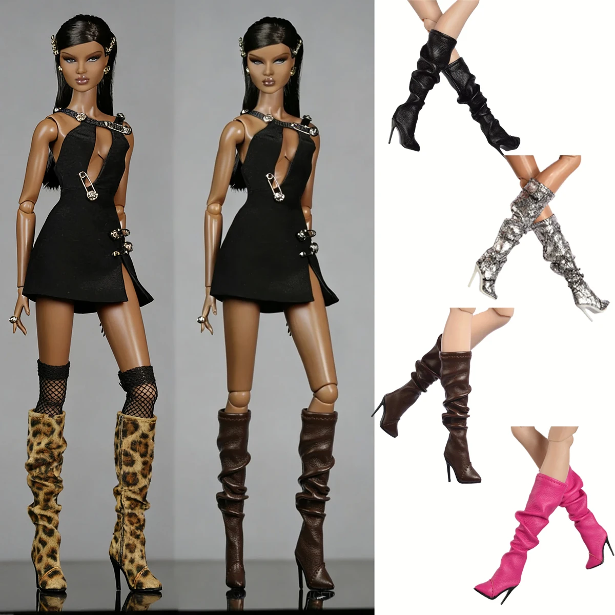 Doll Shoes Parts 1/6 Supermodel Doll Original Design Fashion Pleated Mid-calf Boots For FR2 NU.FAC MUSES Kissmela Xianxian