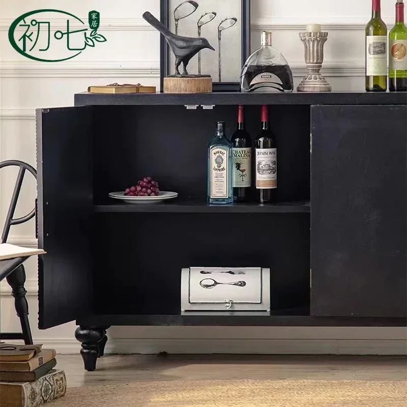 d9 wabi-sabi Belgian black engraved simple Indonesian retro storage cabinet
