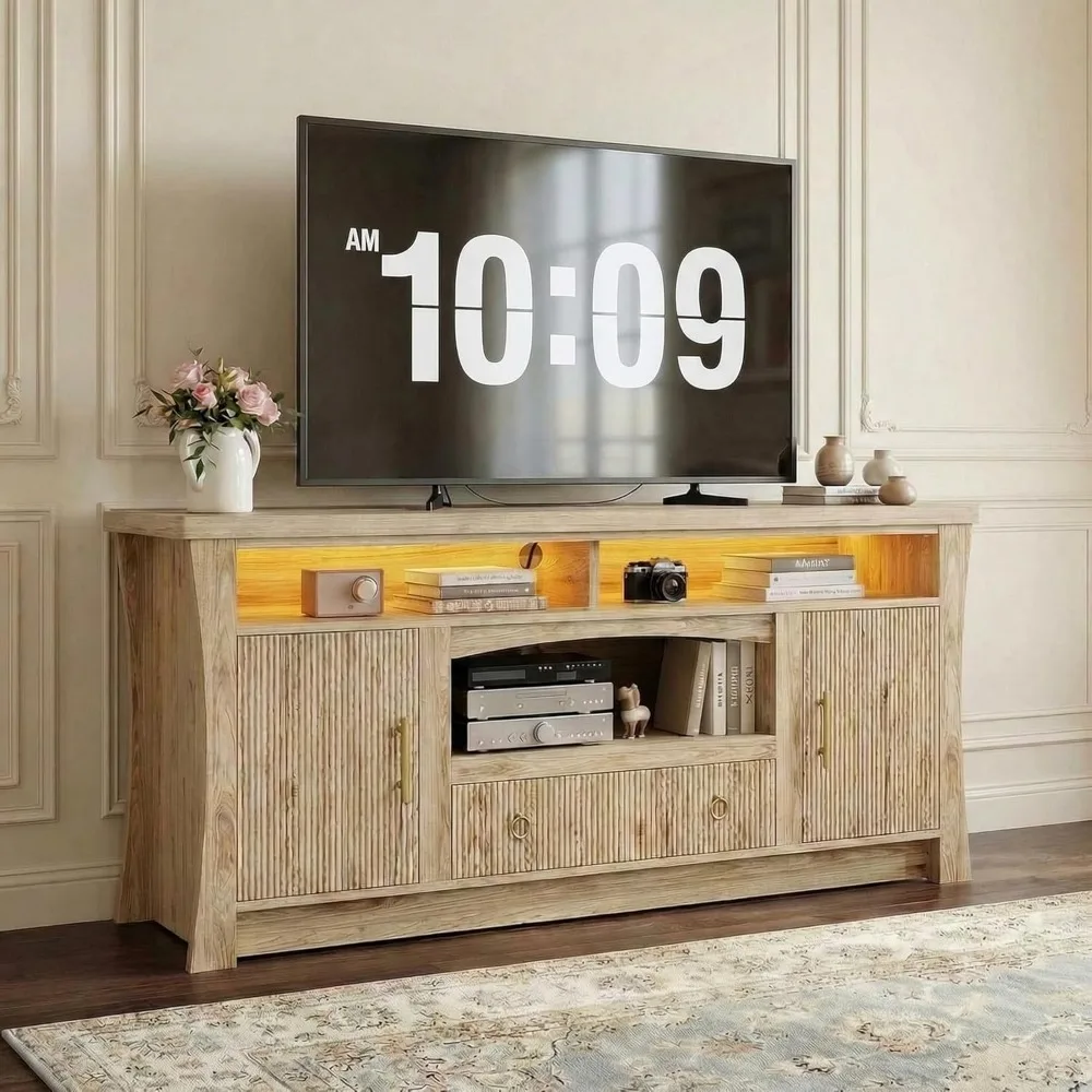 

TV Stand for TVs 65 inch, Entertainment Center , TV Console with Storage Cabinets and Drawer, Farmhouse TV Stands