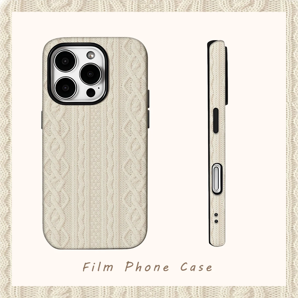 Beige gestrickte Blumen Handyhülle für IPhone 16 15 14 13 12 11 X XS XR XSMAX 7 8 Pro Max Plus Doppelschichtige Rückseite