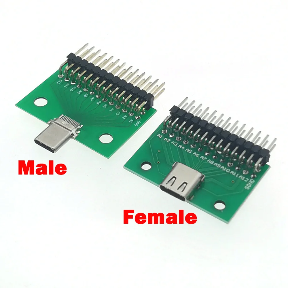 5pcs USB Type C 3.1 Connector Type-C Adapter Plate PCB Board Female Male Convertor 2*13P 2.54MM Transfer Test Board USB-C Module