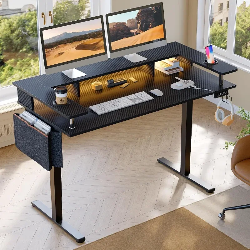 LED Electric Standing Desk with Adjustable Height, 58x26 Inch Large Sitting Desk with Monitor Stand