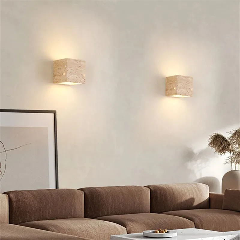 Imagem -02 - Quadrado Amarelo Led Cave Stone Wall Lamp Quarto up And Down Lamp Salão Escadas Corredor Corredor Creative Art Deco