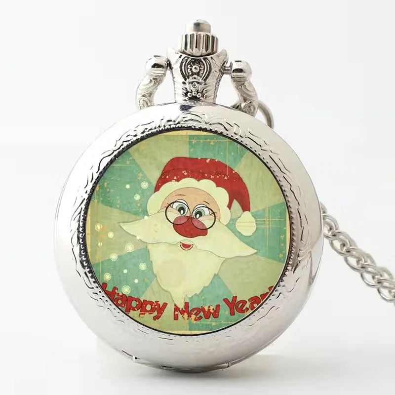 Merry Christmas Quartz Pocket Watch for Kids Children Happy New Year Gifts Santa Claus Man Clock Necklace Chain Pendant Watches