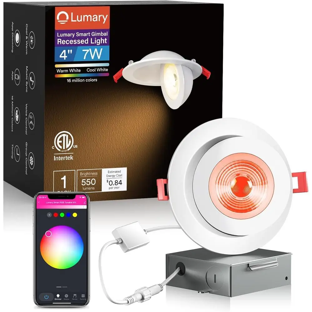 

4 Inch 360°&90° Adjustable COB Eyeball Ceiling Light, 7W 26° Beam Angle RGB Color Changing CanLED Downlight, Compatible with Ale