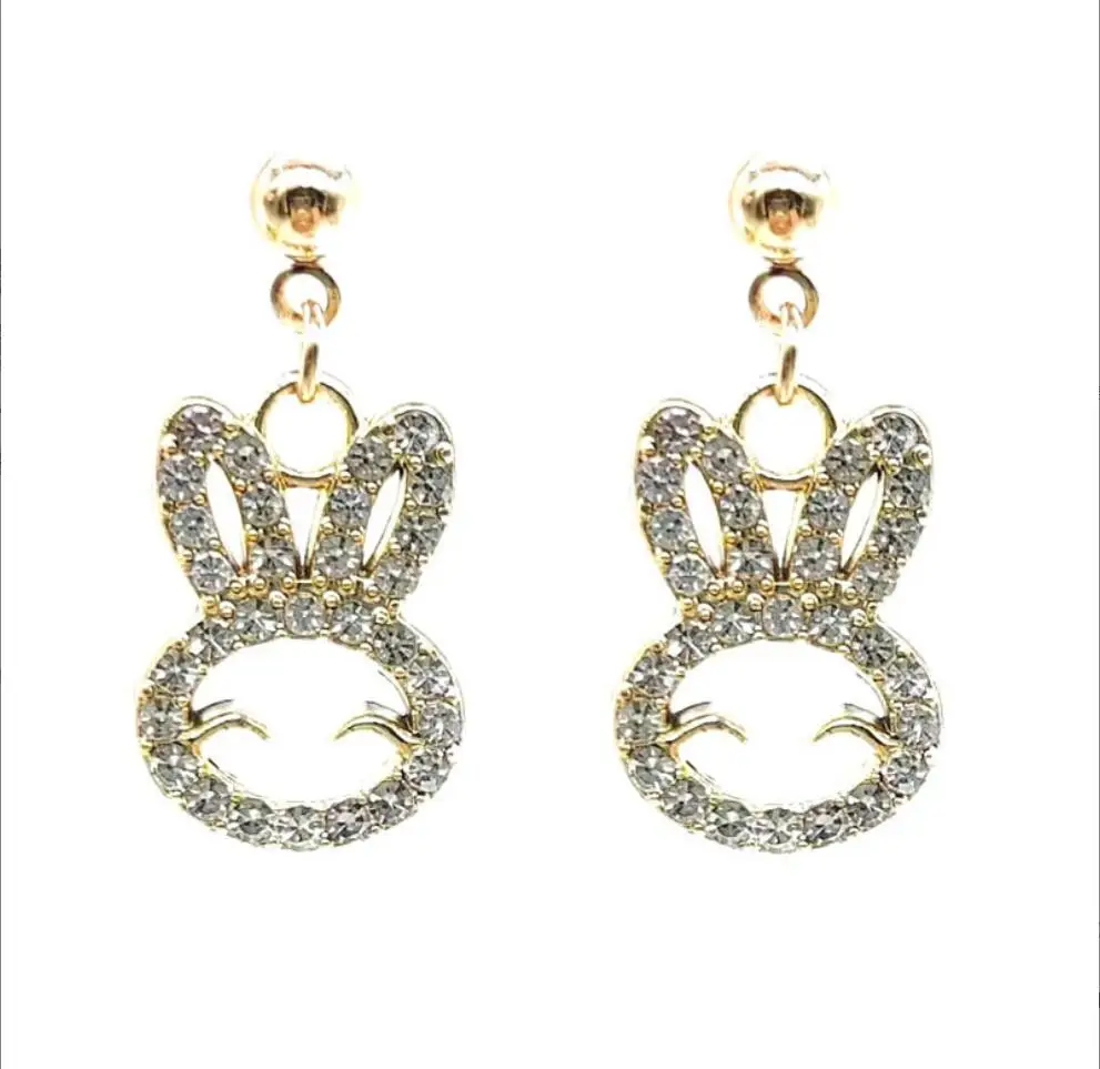 1 par de pendientes colgantes con colgante de conejo de cristal a la moda para mujer, pendientes exquisitos y bonitos de animales, fiesta coreana para chica F1624