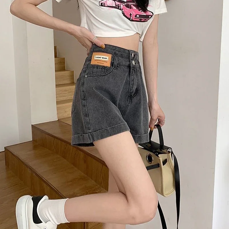 

GIDYQ Y2K High Waist Denim Shorts Women Harem Crimping Pockets Wide Leg Sport Shorts Female Streetwear Casual Short Jeans Summer