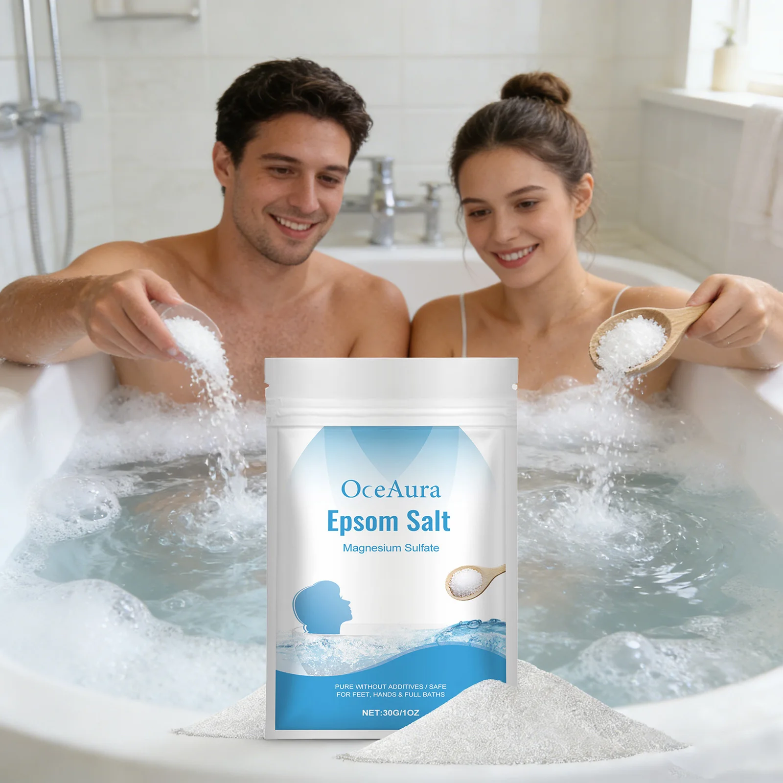 Epsom-Salz mit Blasen für das Bad, Magnesiumsulfat-Badekristalle zur Muskelregeneration und Entspannung, Linderung, feuchtigkeitsspendendes Peeling