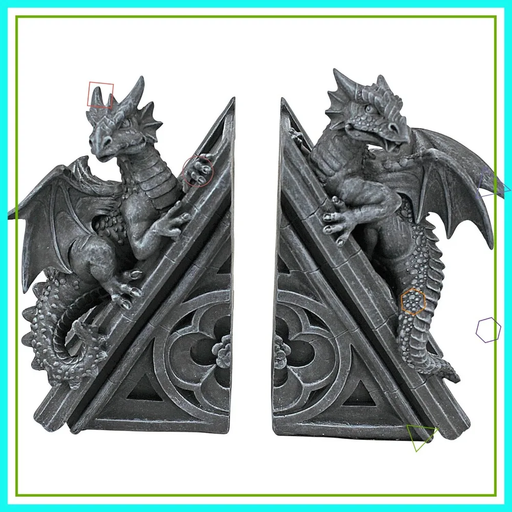 

Gothic Castle Dragon Bookend Set, 8 Inch, Polyresin, Grey Stone