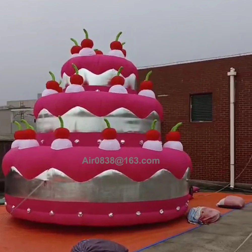 

Giant Pink Inflatable Birthday Cake With Cherry Inflatable Cake Replica Anniversary Celebration Yard Party Decoration