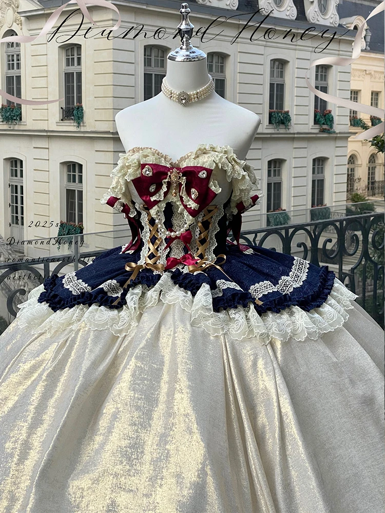 DH الأميرة حزب ضوء لوليتا فستان عيد ميلاد طويل الكرة ثوب Vestidos سنو الأزرق الأحمر ربطة القوس فيونكة الأربطة فساتين ضئيلة الهالوين #5