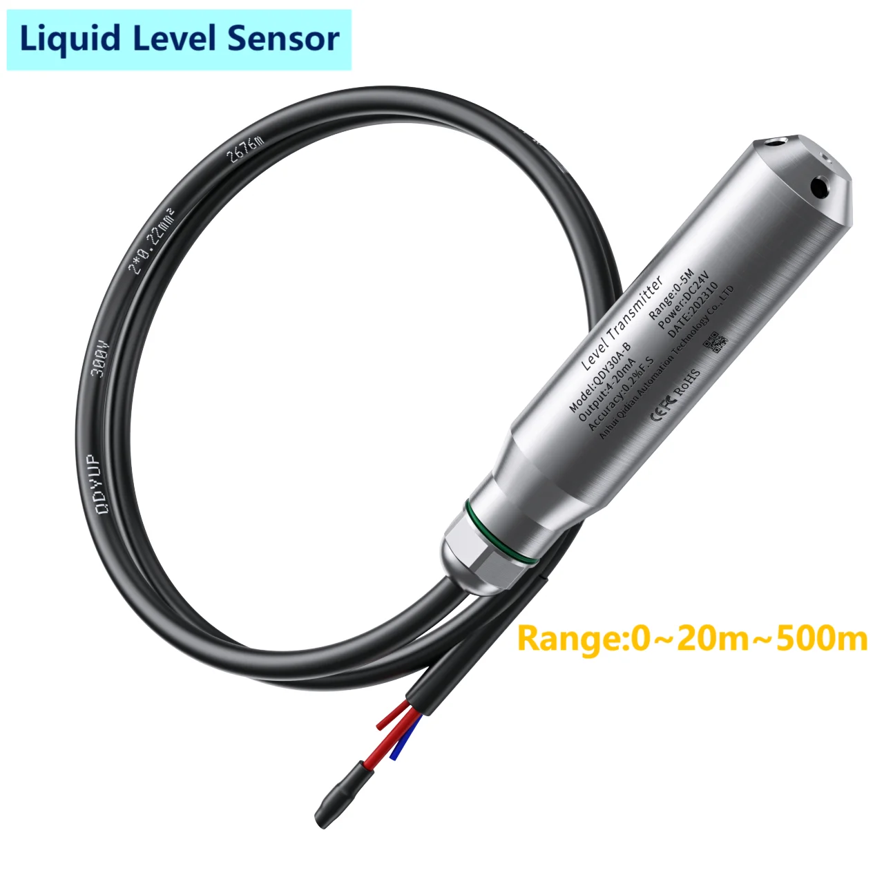 Submersible Liquid Level Sensor Transmitter DC10-30V Hydrostatic Water Level Transducer 0-10V 0-5V 4-20mA 0-3.3V Level Meter