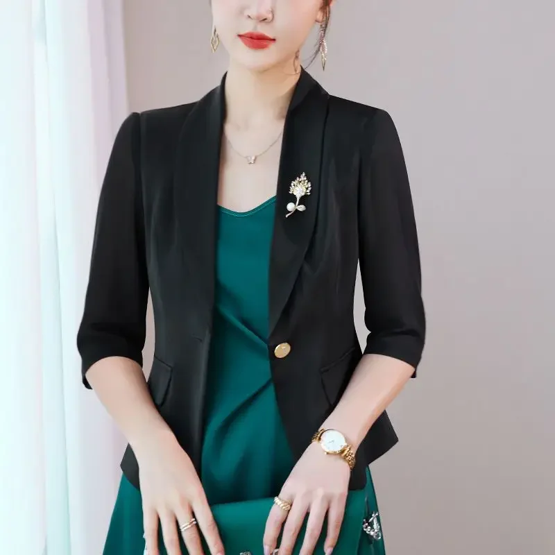 Women Summer Korean New Chiffon Small Suit Coat Fashion Candy Button Panel Lightweight Breathable Versatile 3/4 Sleeve Coat Z247