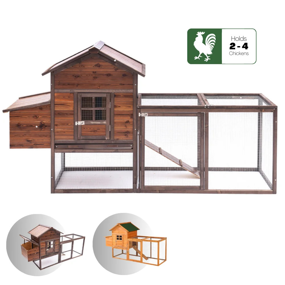 

Large Wooden Chicken Coop with Run, Outdoor Backyard Hen House & Poultry Cage for 2-4 Chickens
