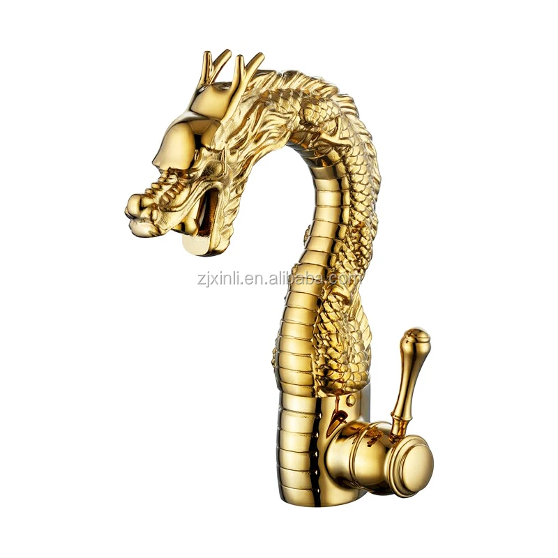 X8626B3 Brass Material Gold Color Finishing Deck Mounted Animal Shape of Artistic Dragon Tap