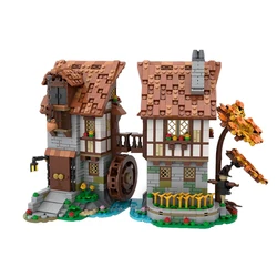 New Medieval Watermill Smithy Tavern Castle Building Blocks Kit Black Falcon Architecture House Hut Brick Model Toy DIY Kid Gift