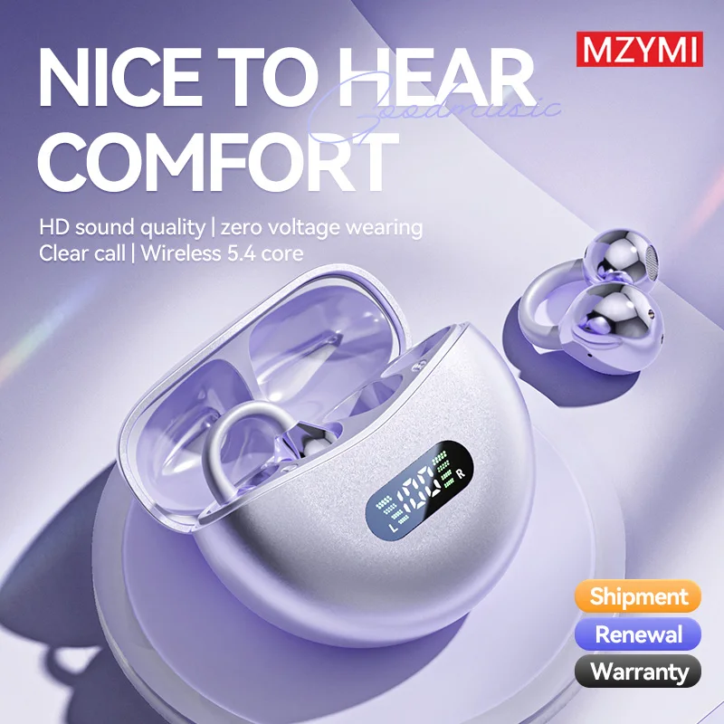 

MZYMI M79 Ear Clip Wireless Earbuds Bluetooth5.4 Touch Control Sport Earphones TWS Noise Reduction LED Display Headphones