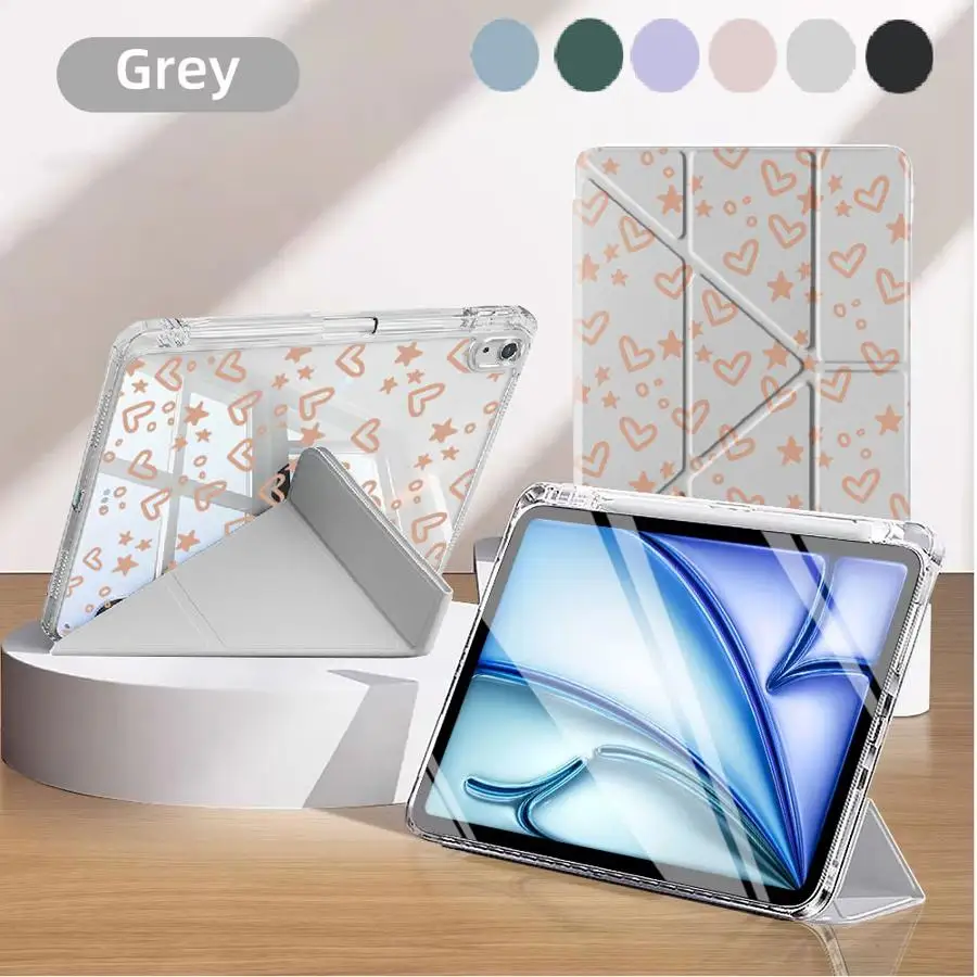 

Чехол-подставка для планшетов iPad Mini 6, 7, Air 4, 5, M3, M2, M4, 11 дюймов, Pro 2025, 11-го, 10-го, 9-го, 8-го, 7-го поколений, 12.9 дюймов, Y-Fold, Желтое сердце