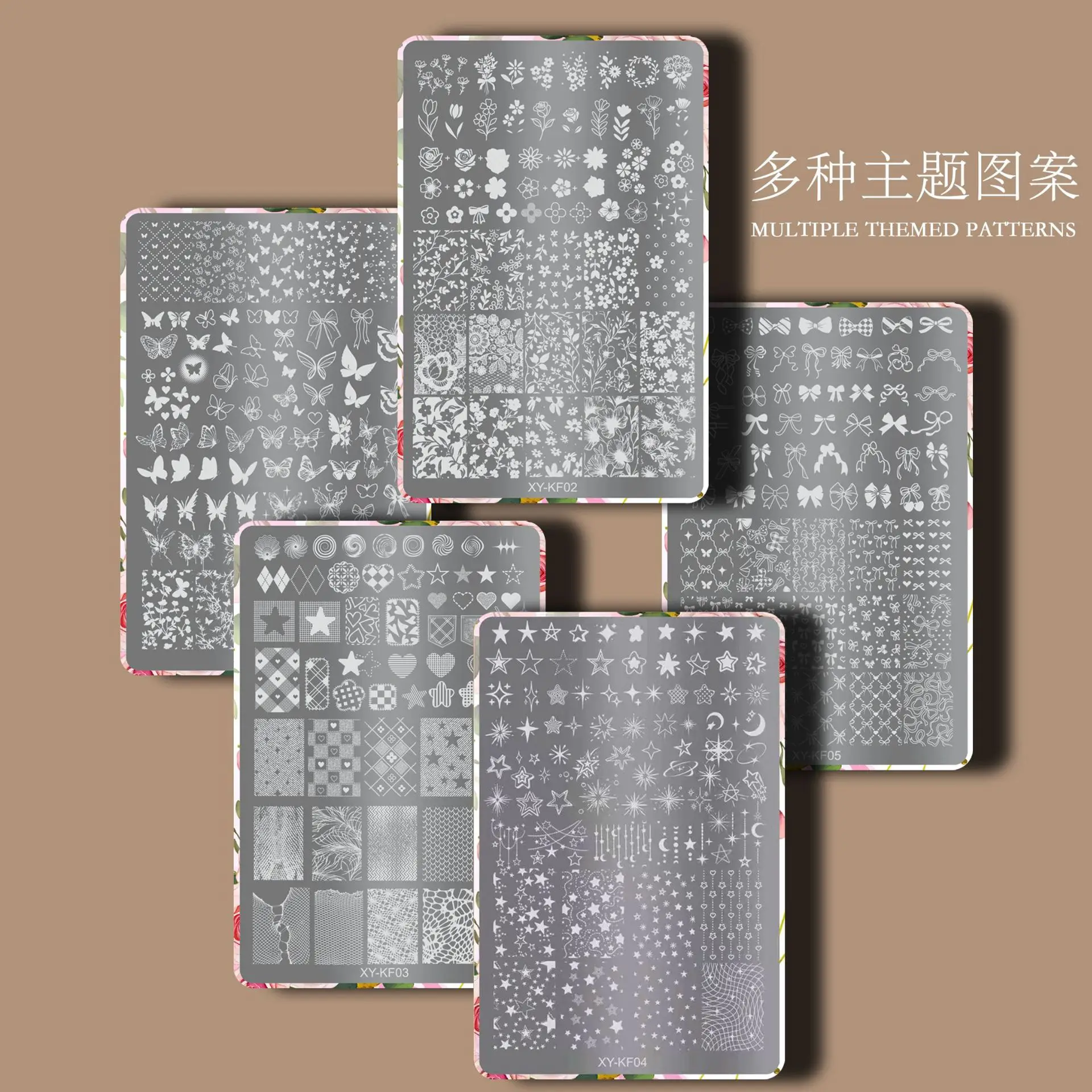 Hot Sale Nail Stamping Plates with Backing - Bow Flower Lace Grid Patterns Nail Art Transfer Tools