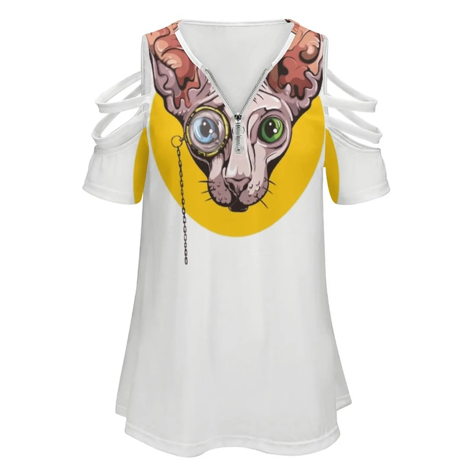 Sphinx Cat With Monocle Fashion Print Women Ladies Girls T-Shirt Harajuku Round Neck Short Sleeve Tops & Tees Cat Kitten Sphynx