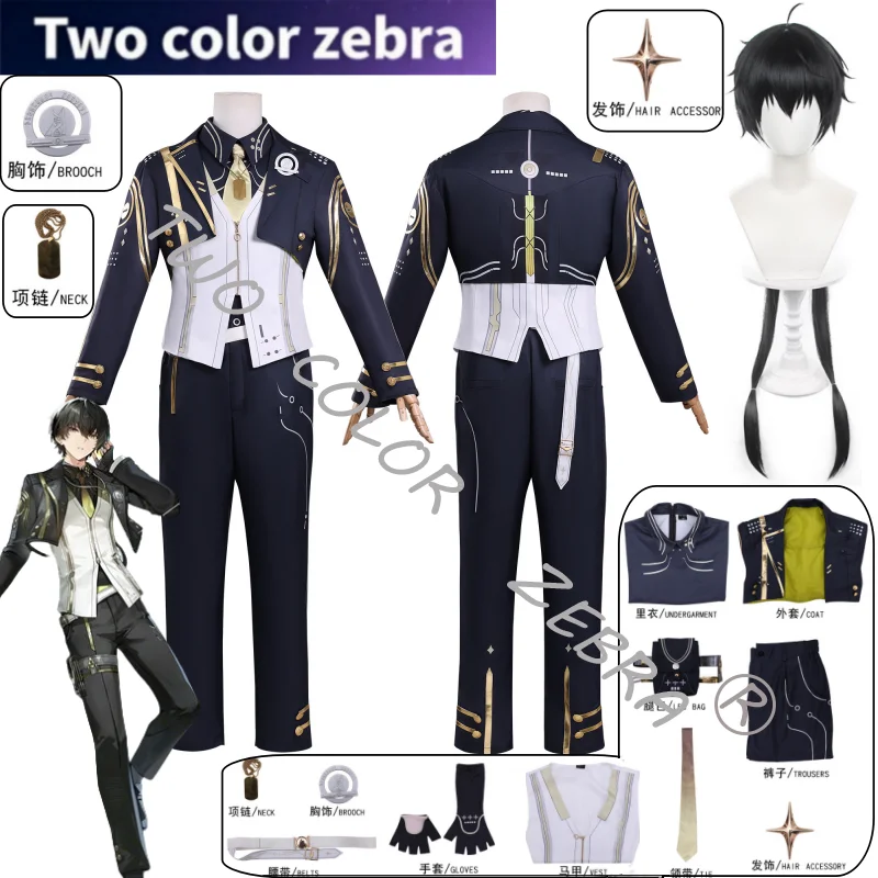 

Game Wuthering Waves Male Rover Cosplay Costume Perpetual Spark Outfit Wig Unifrom Clothes Pops Halloween Party Roleplay Suit