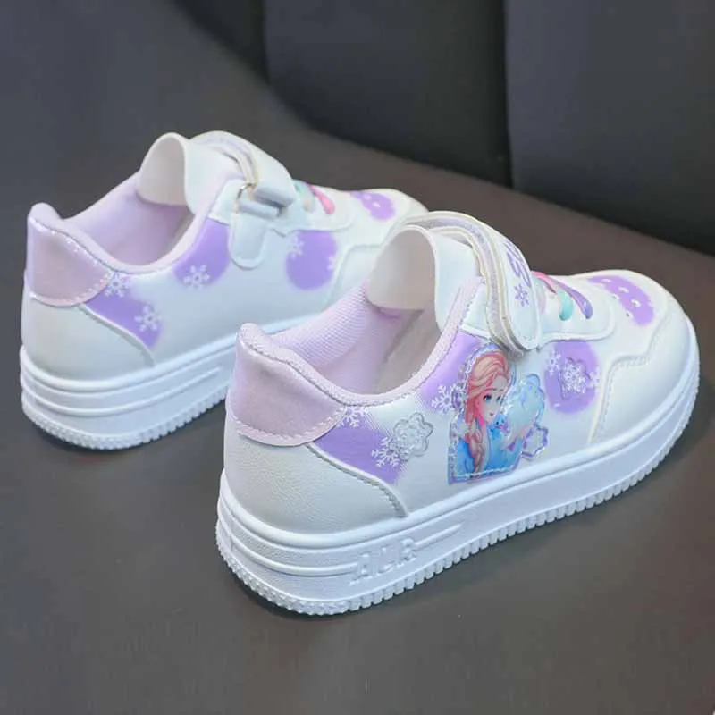 Disney Elsa Princess Casual Sport Shoes Girls\' Board Shoes Spring Autumn Children\'s Pink Purple Small White Shoes Cartoon Shoes