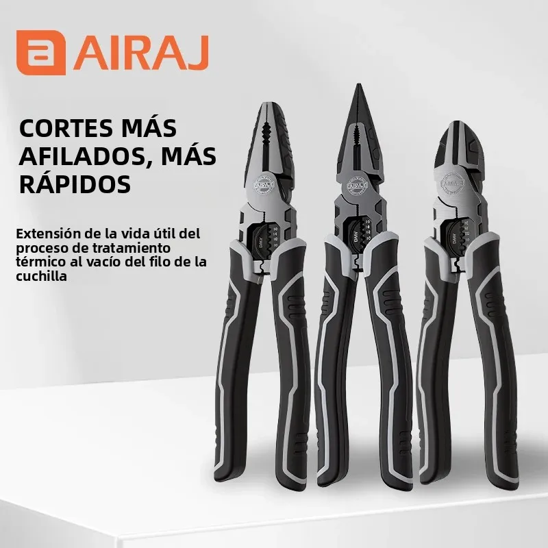 AIRAJ - Juego de 3 Alicates Multifuncionales para Electricista, Alicates de Corte de Alambre de Aleación Resistente, Alicates de Punta Diagonal, Herramientas de Ferretería