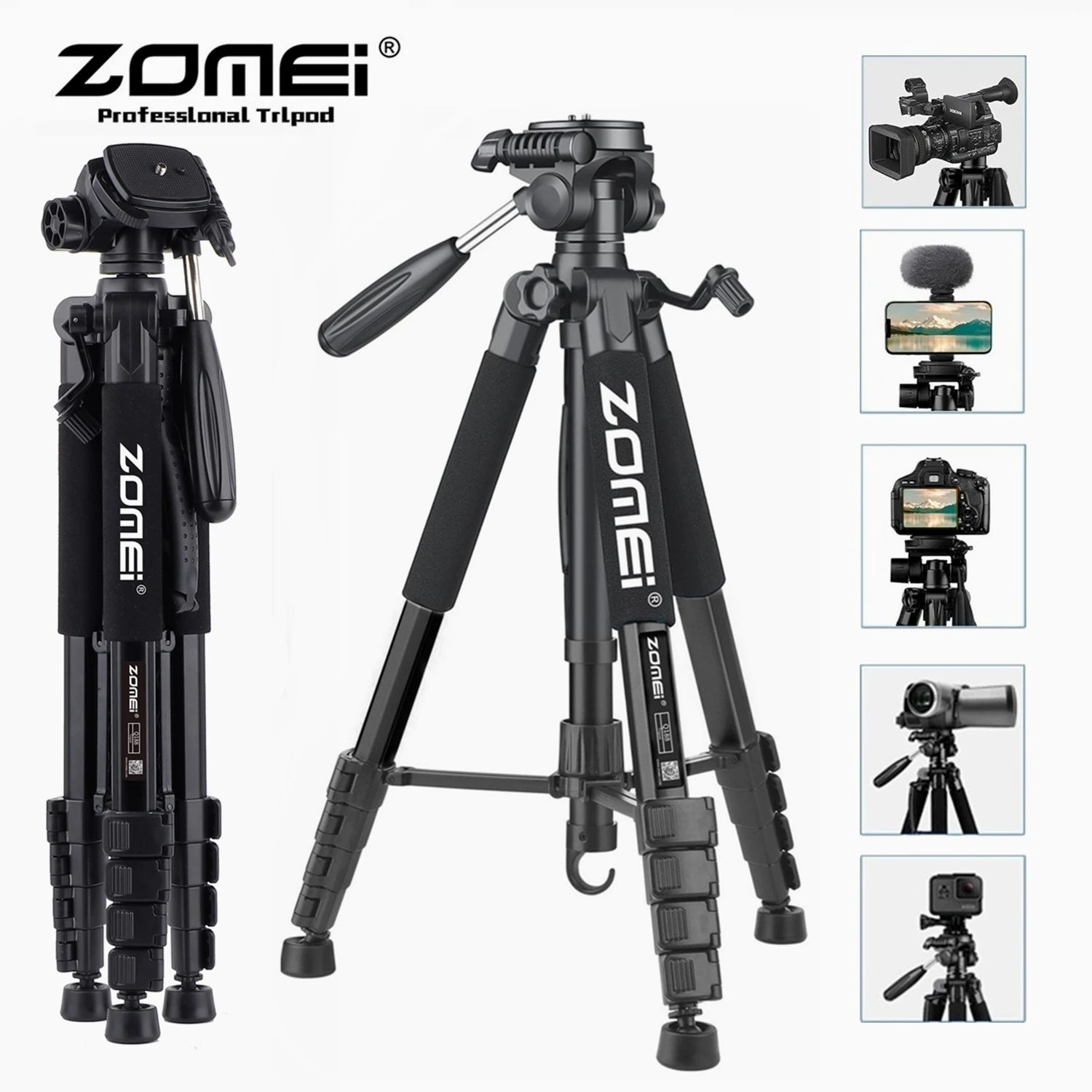 187cm/73.6in Zomei 360°Rotation Professional Camera Lightweight Aluminum Tripod with Panorama for Mobilephone SLR Canon Nikon