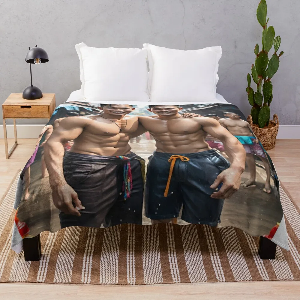 

Thai Festival Hunk: A Splash of Songkran Fun Throw Blanket Single Weighted Luxury Designer Shaggy Blankets