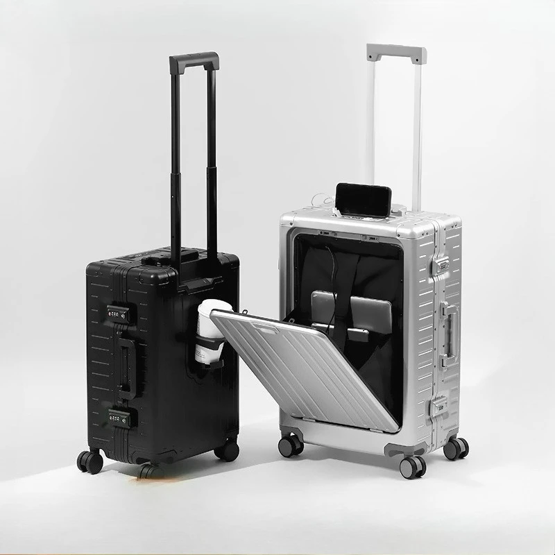 

20/24 Inch Aluminum-magnesium Alloy Trolley Case Multifunctional Rolling Luggage Case Front-opening Combination Lock