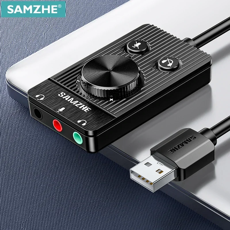 SAMZHE USB Sound Card Audio Interface External 3.5mm Microphone Audio Adapter Soundcard for Laptop PS5/4 Headset USB Sound Card