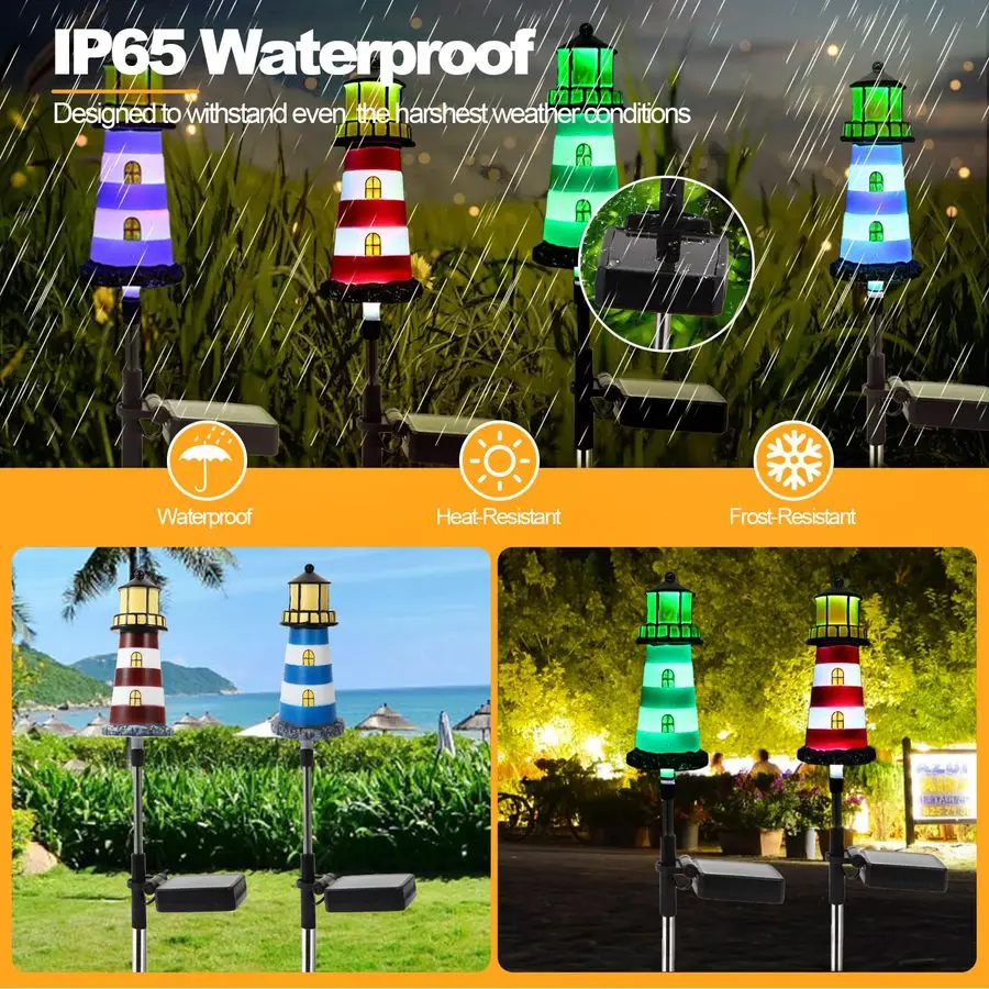 Powered Waterproof Garden Lights 4 Pack Lighthouse Design for Outdoor Garden Lighting, Backyard Decorations amp DIY Backyard Pat