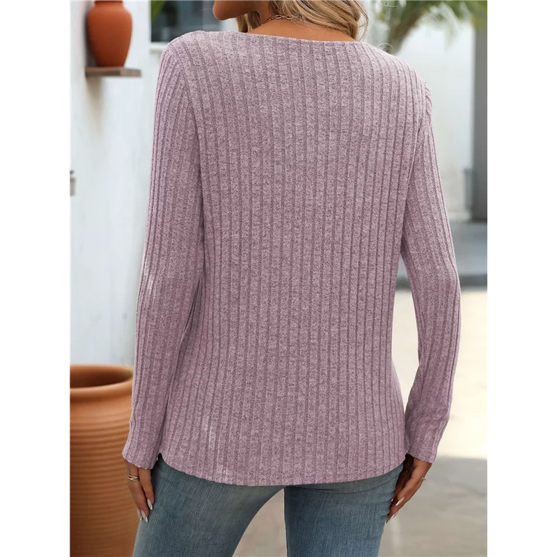 ASDS-Kemeja Lengan Panjang Untuk Wanita Sweater Musim Gugur Leher V Atasan Dasar Kasual Bergaya Pullover Trendi