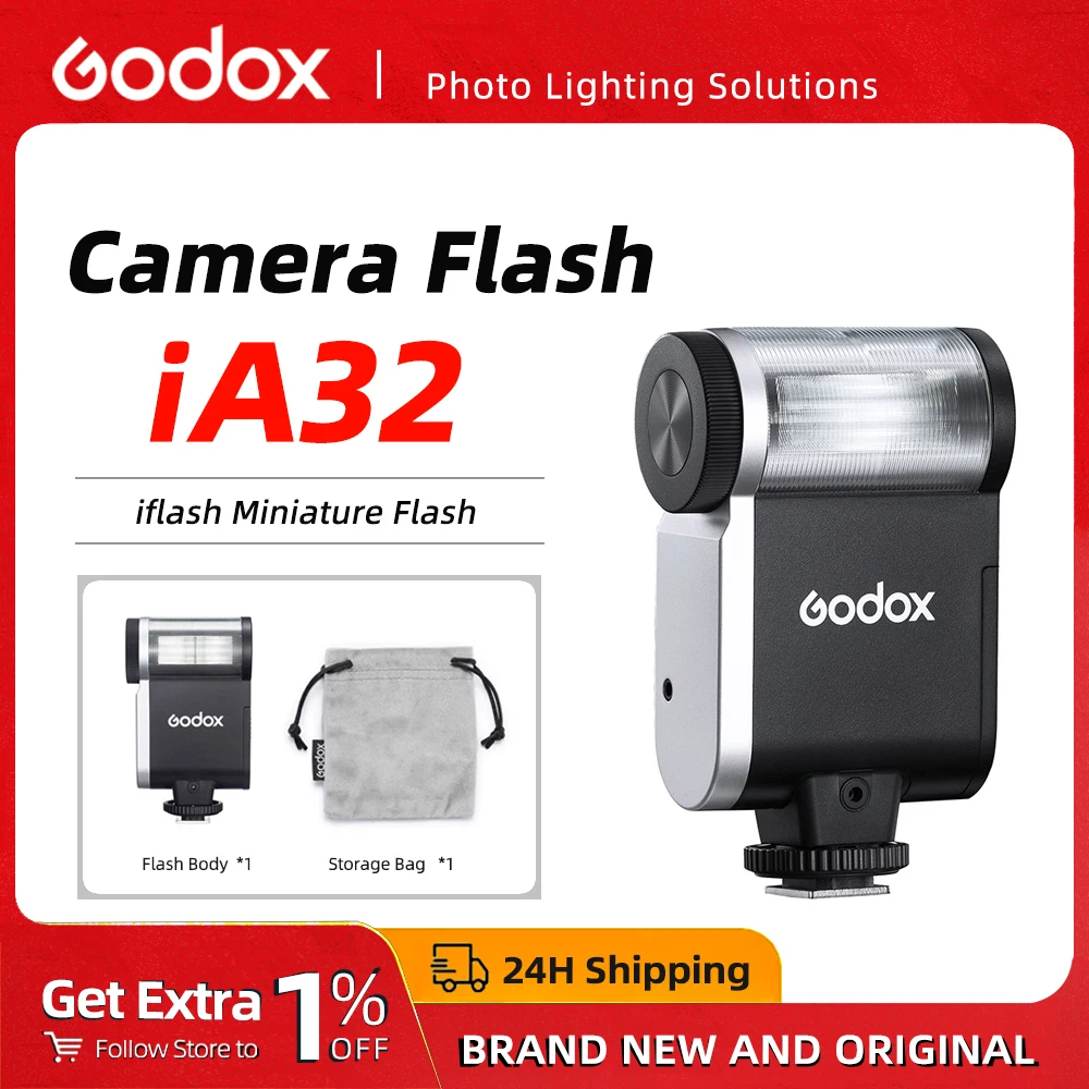 

Godox iA32 Mini Camera Flash Universal Hot Shoe Mount Compact Full-Power 490 Flashes 6200K Compatible with Fuji Sony Nikon Canon