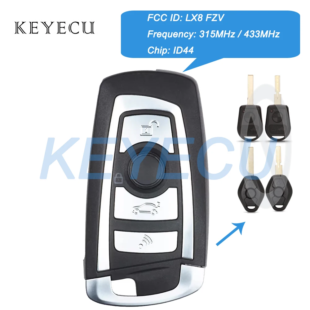 Keyecu LX8 FZV EWS تعديل الوجه مفتاح بعيد فوب 315 ميجا هرتز / 433 ميجا هرتز ID44 رقاقة لسيارات BMW E38 E39 E46 M5 X3 X5 Z3 Z4 HU58 / HU92 شفرة