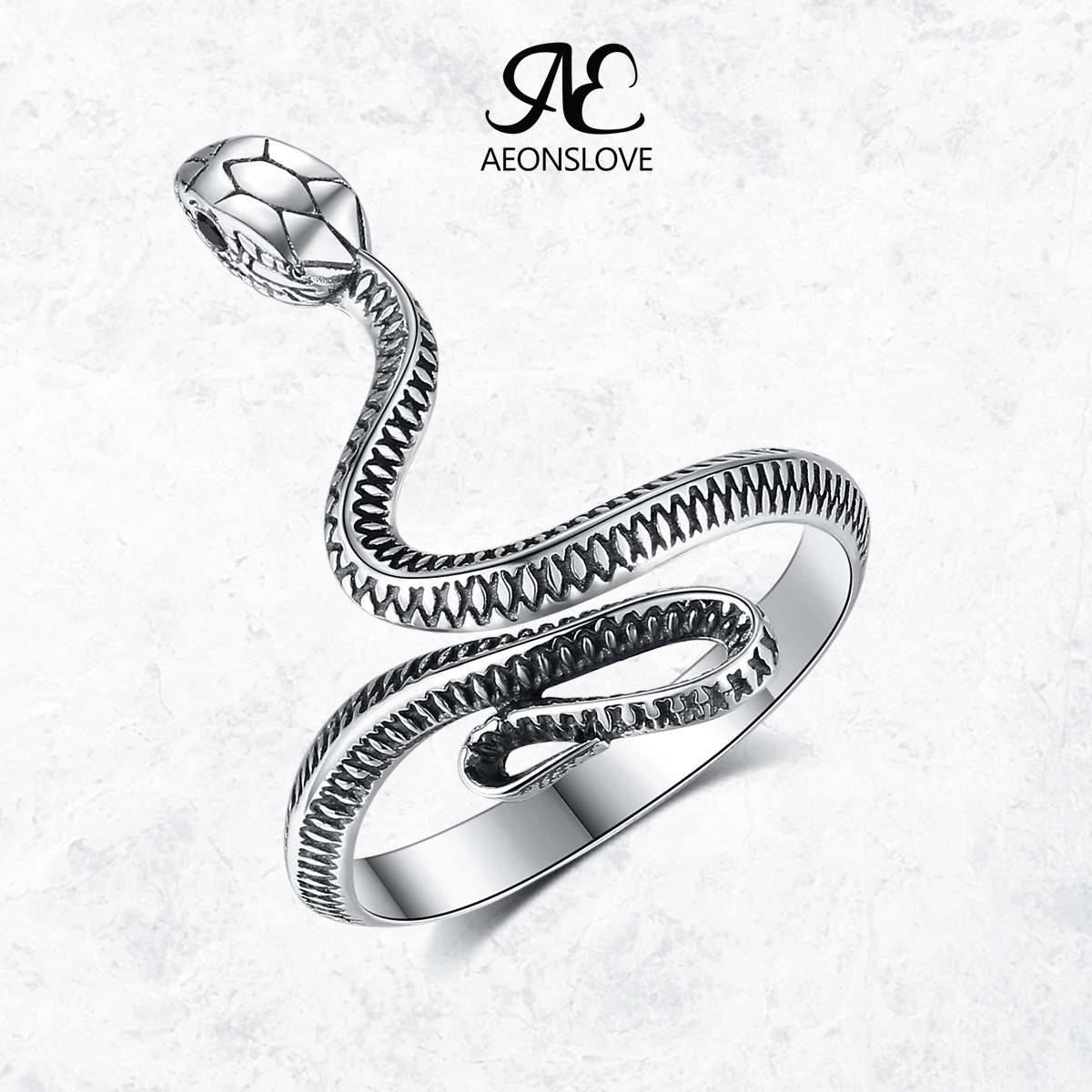 AEONSLOVE 925 Sterling Silver Snake Ring for Women Men Adjustable Animal Finger Ring Gothic Pagan Jewelry Accessories Gift