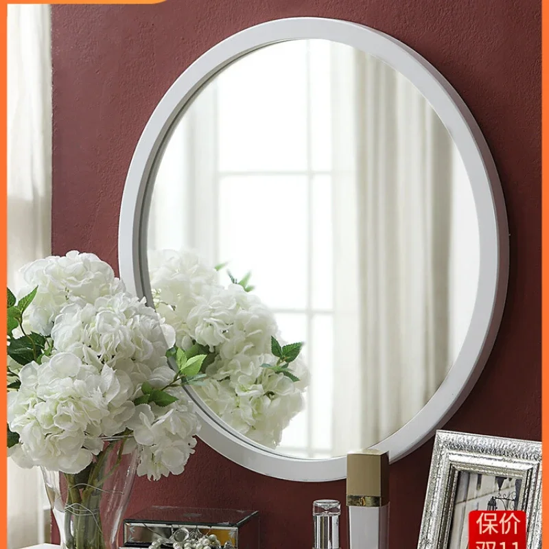 Wall-hung mirror wooden frame round decorative cosmetic mirror bathroom vanity mirror Nordic fitting room simple bedroom custom-