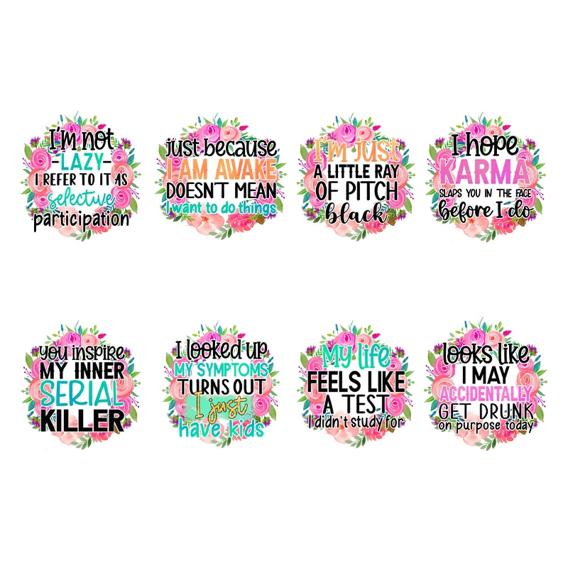 Flowers Word  Ironing Print Patch  On Clothing Colorful Fashionable Sarcasm Thermals Transfer Decals Patches DIY