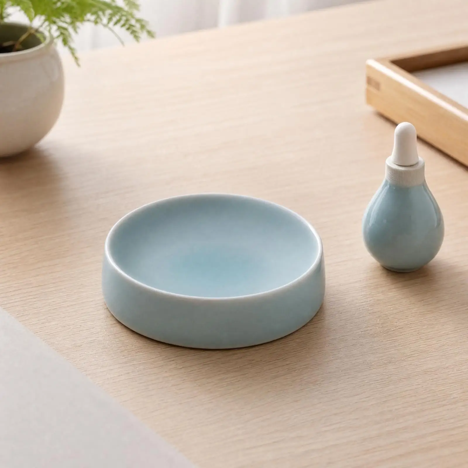 Ink Stone for Brush Pen Calligraphy Practice Round Ceramic Shallow Basin Grinding Surface with Ink Well for Traditional Writing