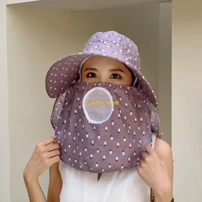 N58F Summer Bucket Hat With Mask Adjustable Neck Cover Sun Multiple Color Choices For Travel
