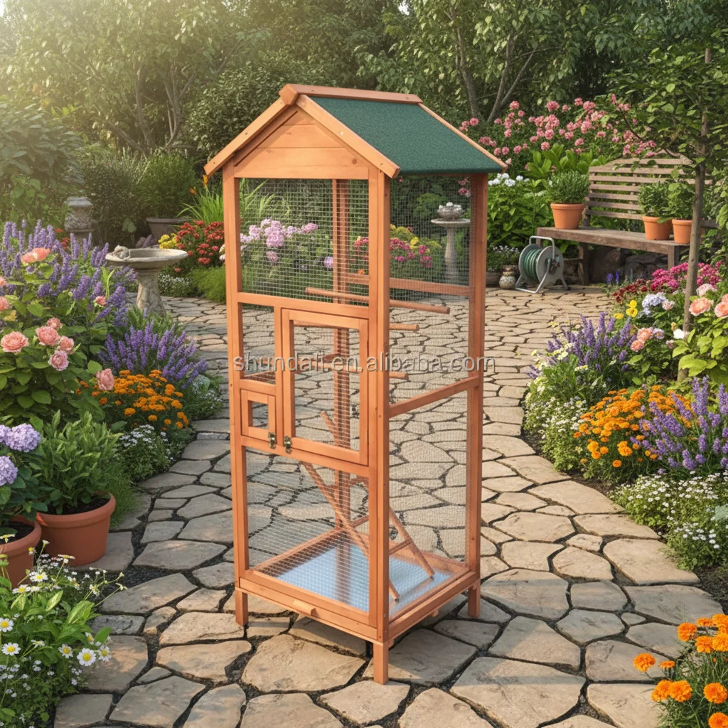 SDB005 Best Seller Wooden Pigeon House Bird Cage Print Patterned Bird Cages with Stand for Cockatiels