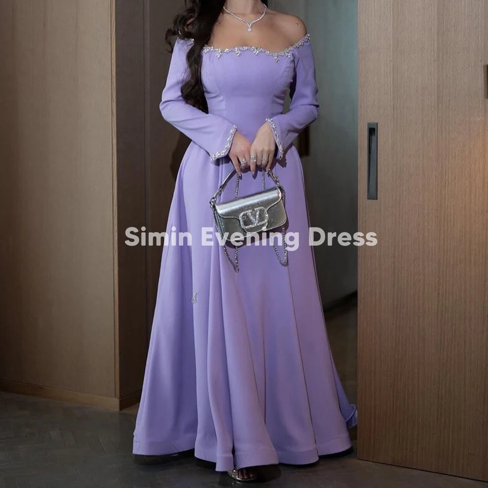

Simin Crepe Off-the-shoulder Beded A-Line Floor-Lenght Evening Dresses With Long Sleeves Elegance Prom Dresses For Women 2025