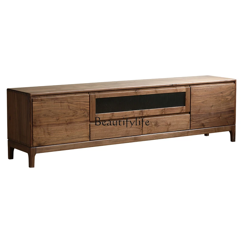 

Solid wood TV cabinet North American black walnut Nordic log storage locker