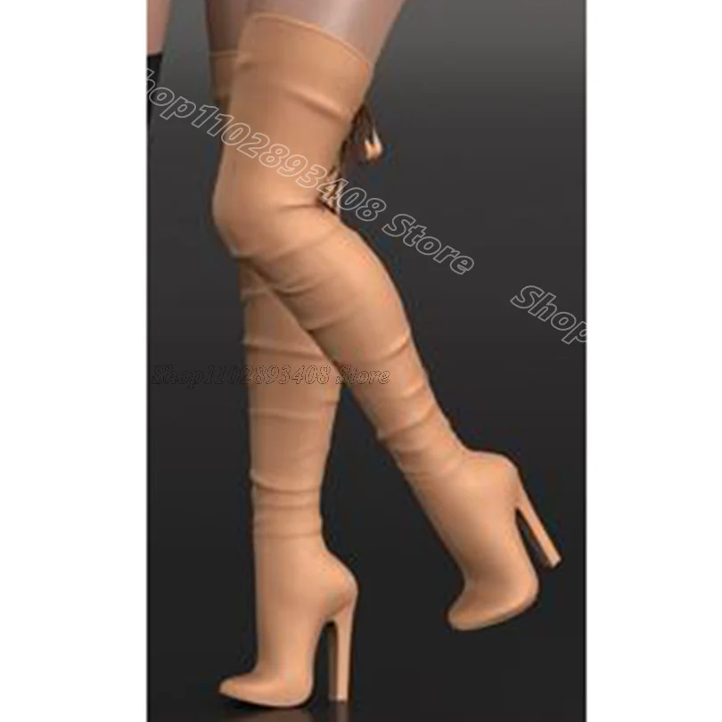 Botas aterciopeladas por encima de la rodilla Para mujer, Zapatos de tacón grueso, punta estrecha, estilo británico, informales, Para fiesta, Verano