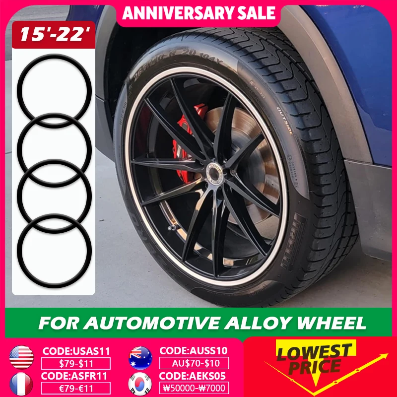 Anneau de protection de roue en alliage automobile, 4 pièces, Patch anti-rayures pour capuchon de roue R15 R16 R17 R18 R19 R20 R21 R22, accessoires de couverture de jante complète
