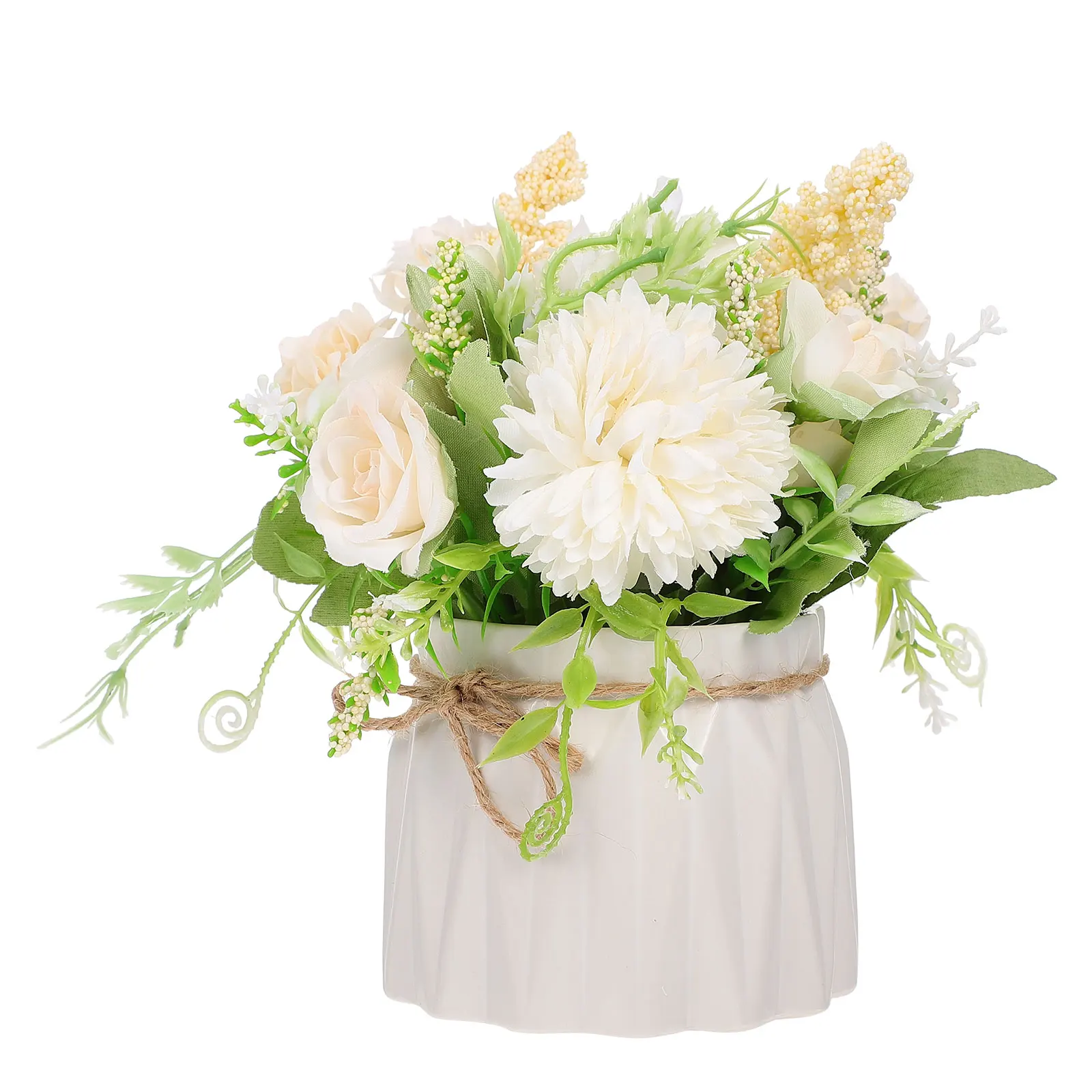 

Artificial Bonsai Ceramic Pot Silk Rose Faux Flowers Home Decor Long Lasting Office AdornmentPlants Lifelike Fake