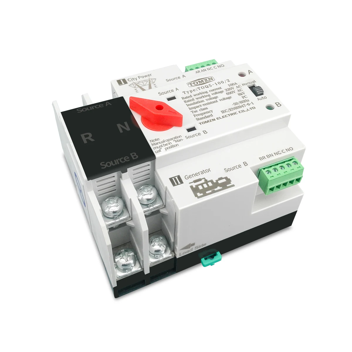 TOMZN Din Rail ATS L N 220V 110V Dual Power Automatic Transfer Electrical Selector Switches Uninterrupted 2P 63A 100A 125A