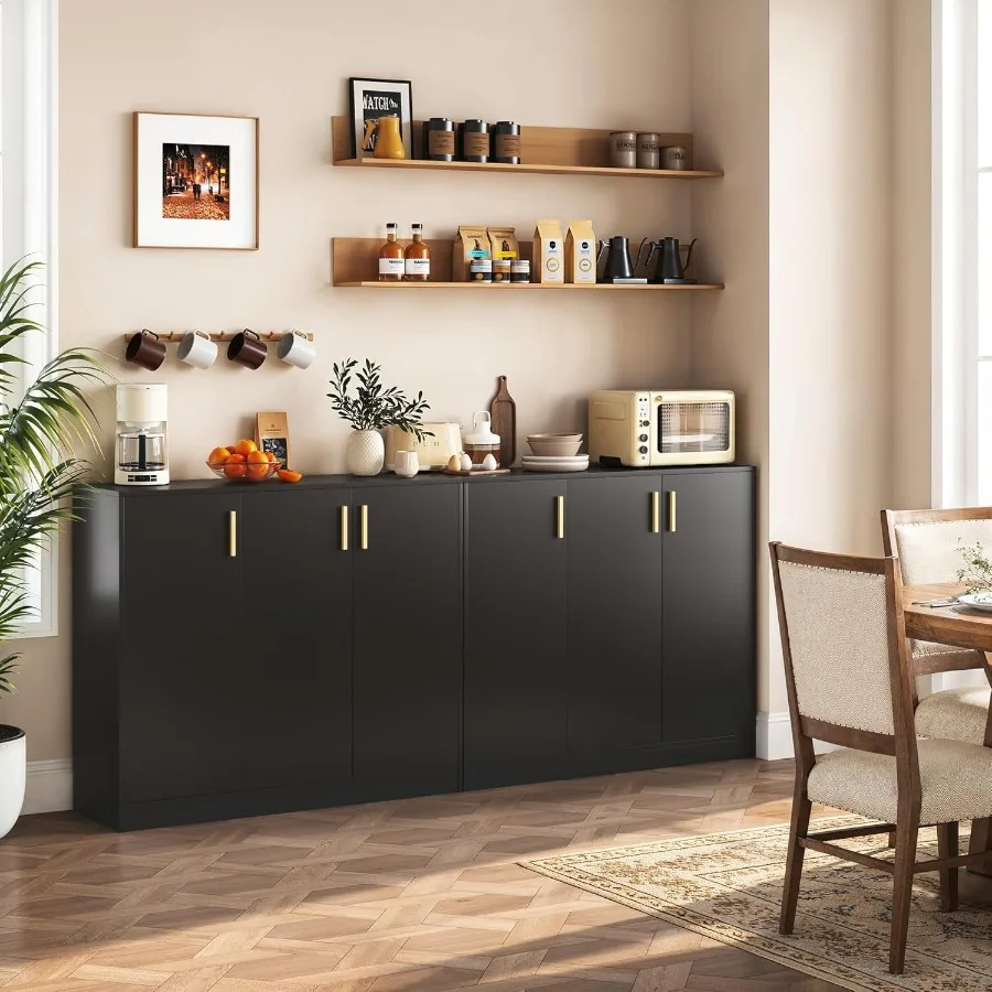 خزانة بوفيه مع خزانة تخزين مميزة مع أبواب وأرفف طاولة وحدة تحكم جانبية لبار القهوة الخشبي للمطبخ L