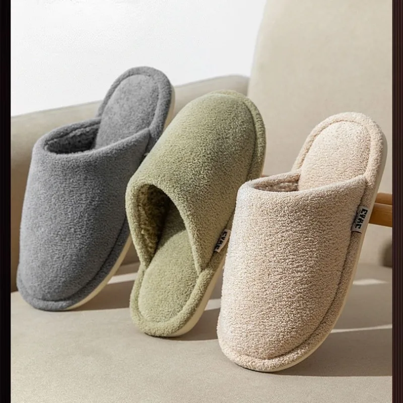 2026 Winter  Comfortable Flat Heel Furry Indoor Women's Slippers Light Non Slip Warm Plush Home Man Shoes Couple Cotton Slippers