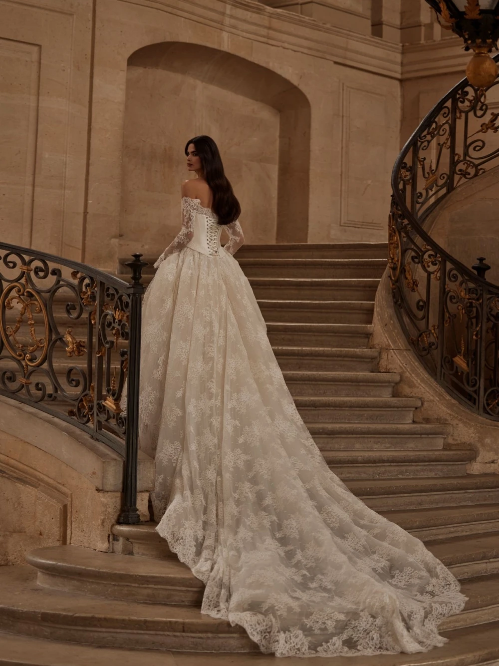 Graceful Sweetheart Neck Lace Wedding Dress A Line Corset Dress For Bride Off the Shoulder Bridal Gown Customized For Women